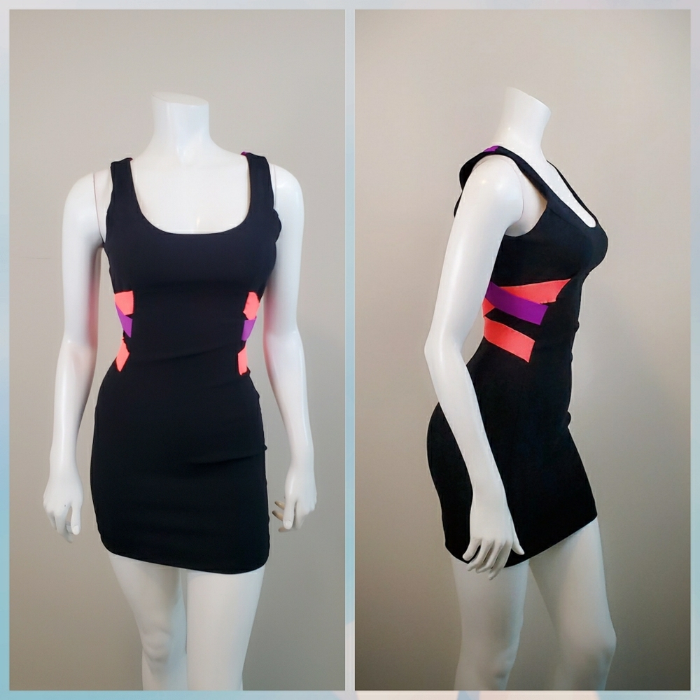 Black neon Melon Orange & Purple dress